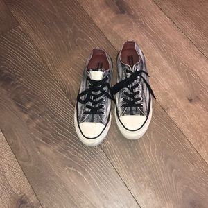 grey and white striped converse
